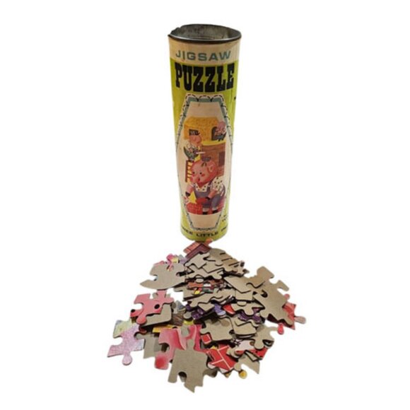 Vintage 1960s HG Gilmar Whitman Canister 4 Puzzles Red Riding Hood Rapunzel Pigs - Picture 3 of 12